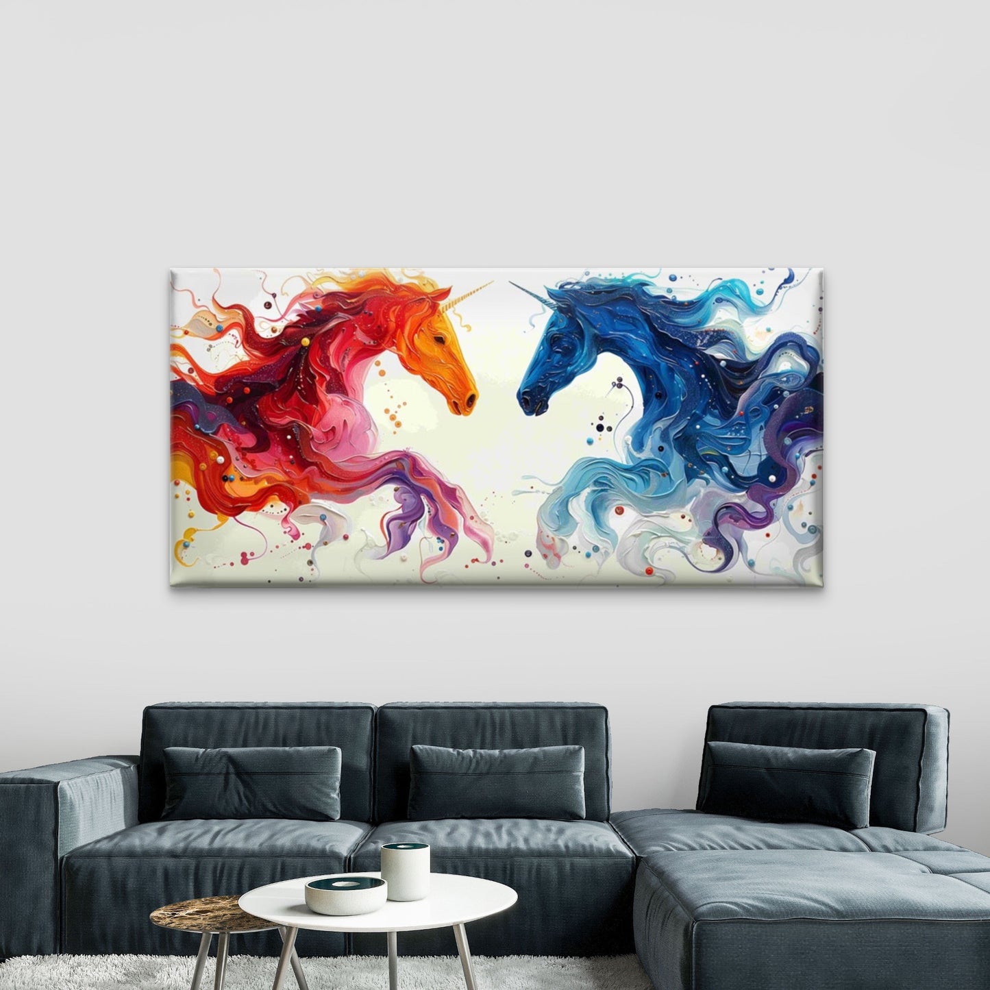 Painting of colorful unicorn Wall Art Canvas Office Home Room Framed 120x60cm