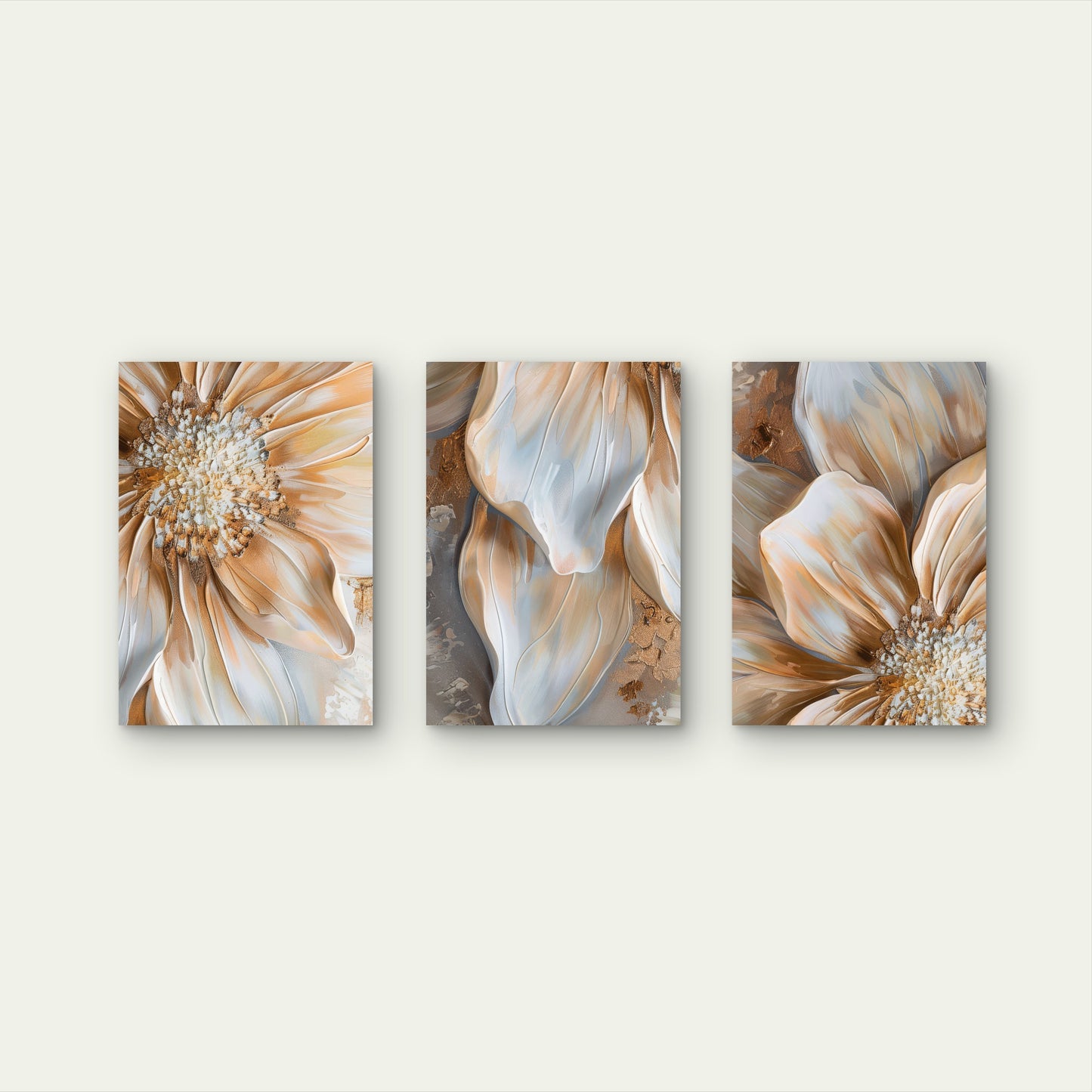 3pcs Beige and Gold Botanical Triptych Prints  Wall Art Set Canvas Framed 60x90cm - High Quality Print 100% Australian Made Wall Canvas Ready to Hang