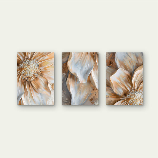 3pcs Beige and Gold Botanical Triptych Prints Wall Art Set Canvas Framed 50x70cm - High Quality Print 100% Australian Made Wall Canvas Ready to Hang