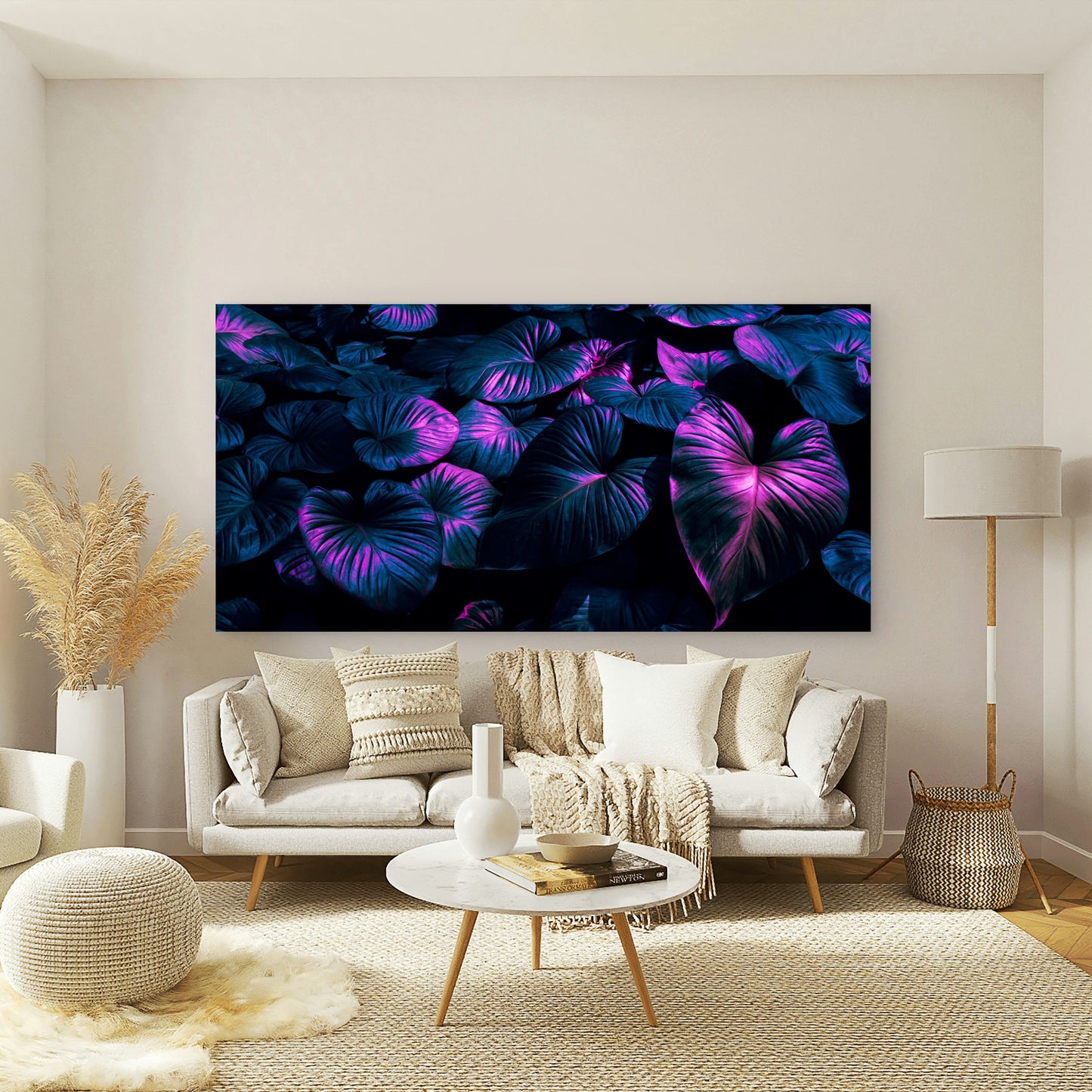 Lush Foliage With Electric Glow Wall Art Canvas Office Home Room Framed 120x60cm