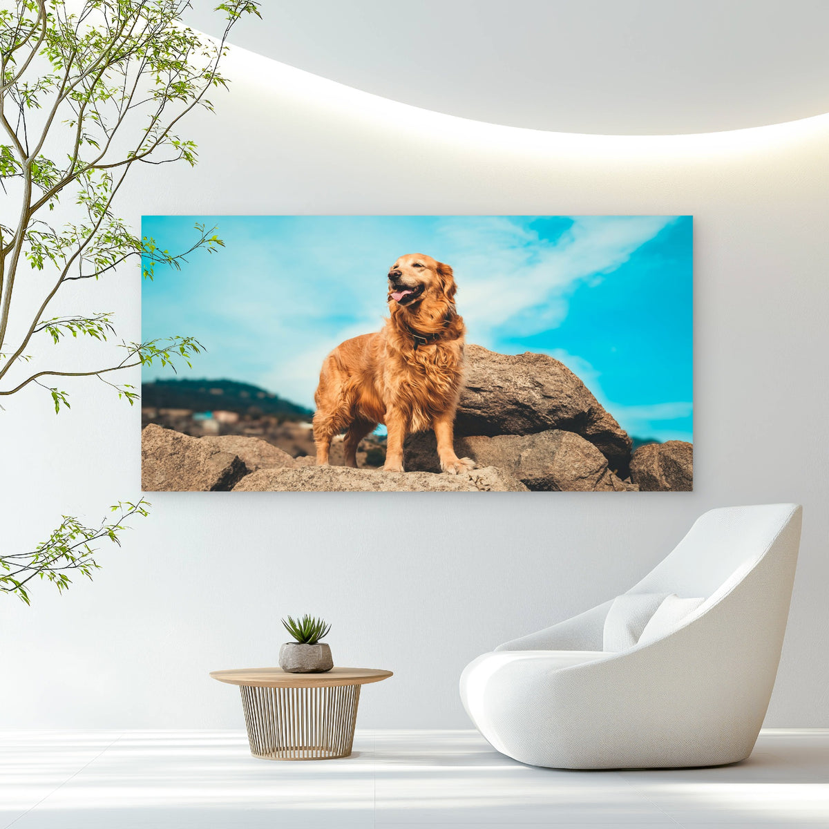 Golden Retriever On Rocks Wall Art Canvas Office Home Room Framed 120x60cm