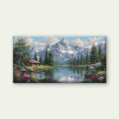 Mountain Lake Serenity Wall Art Canvas Office Home Room Framed 120x60cm - Bella Home Decor