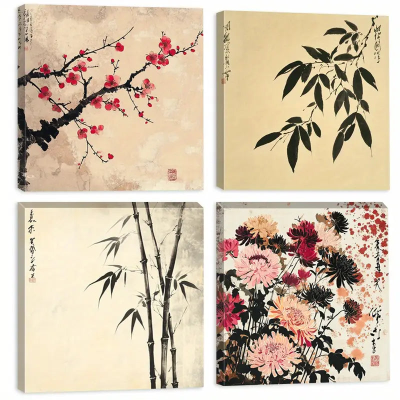 4pcs Calligraphy Decorative Artwork  Wall Art Canvas Framed