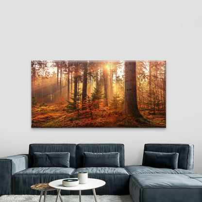 Autumn Forest Sun Light Wall Art Canvas Office Home Room Framed 120x60cm