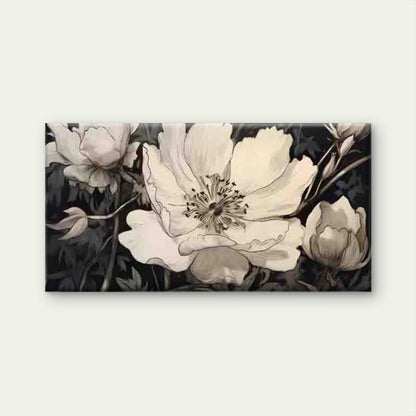 Black And White Floral Wall Art Canvas Office Home Room Framed 120x60cm - Bella Home Decor