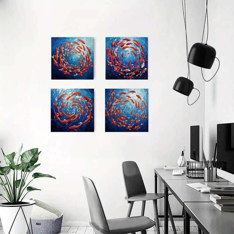 4pcs  Ocean whirlpool fish Suitable Wall Art Canvas Framed