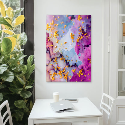 Celestial Bloom with Gilded Textures 40x60cm Metal Print Ready to Hang - Bella Home Decor