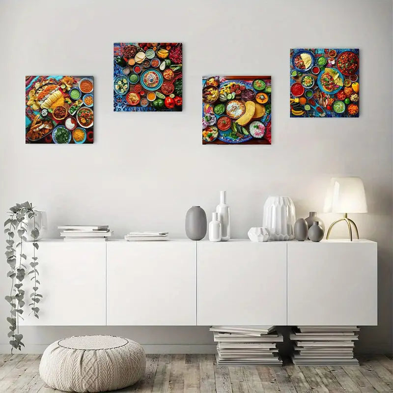 4pcs Healthy Food Vegetable Art Print Wall Art Canvas Framed