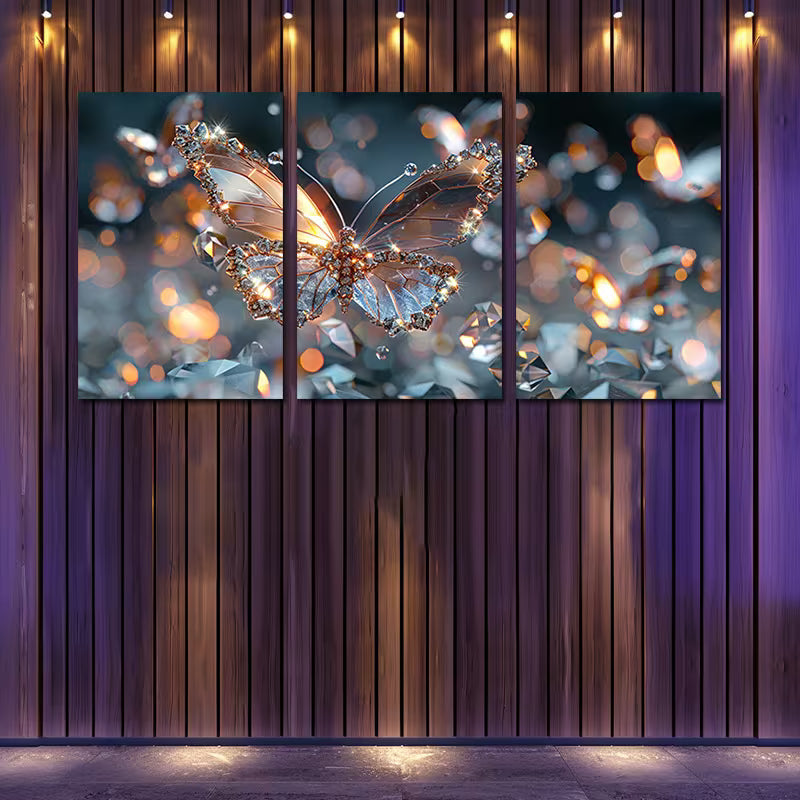 3pcs Elegant Crystal Butterfly Wall Art Set Canvas Framed 60x90cm - High Quality Print 100% Australian Made Wall Canvas Ready to Hang