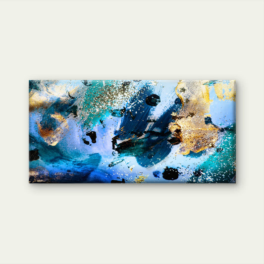 Blue Teal Abstract Gold Galaxy Wall Art Canvas Office Home Room Framed 120x60cm