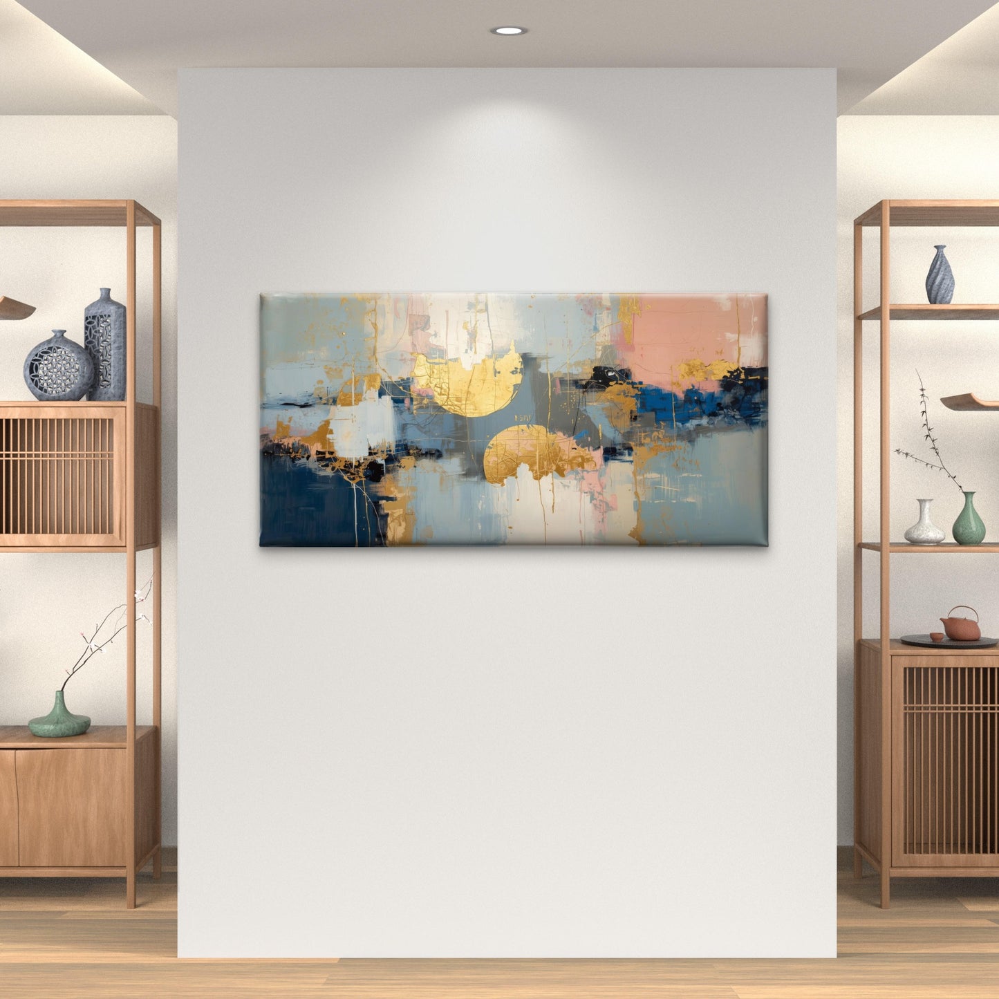 Navy Pink Gold Abstract MCM Wall Art Canvas Office Home Room Framed 120x60cm