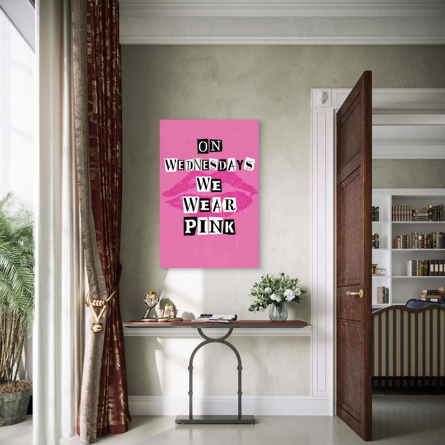 Collage-Style Text With Pink Lips 60x90cm Metal Print Ready to Hang - Bella Home Decor
