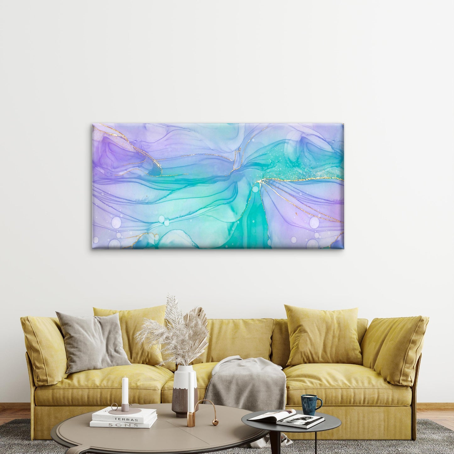 Fluid Pastel Alcohol Ink Wall Art Canvas Office Home Room Framed 120x60cm - Bella Home Decor