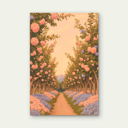 Hydrangea Flower Path Pastel Garden 40x60cm Metal Print Ready to Hang