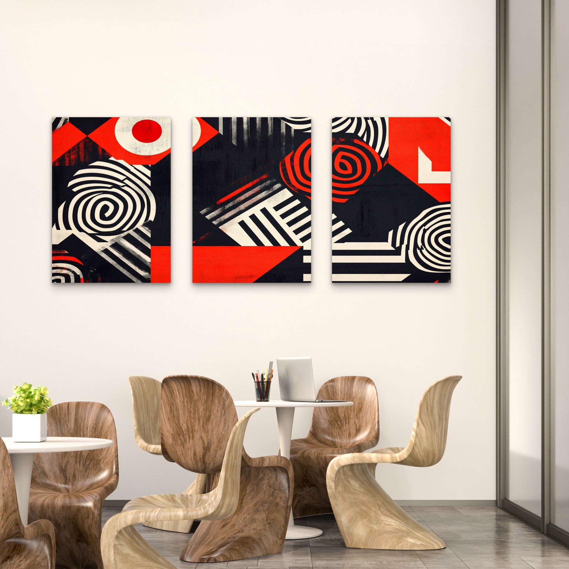 3pcs Bold Abstract Geometric Pattern Metal Print Ready to Hang Art - Bella Home Decor