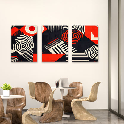 3pcs Bold Abstract Geometric Pattern Metal Print Ready to Hang Art - Bella Home Decor