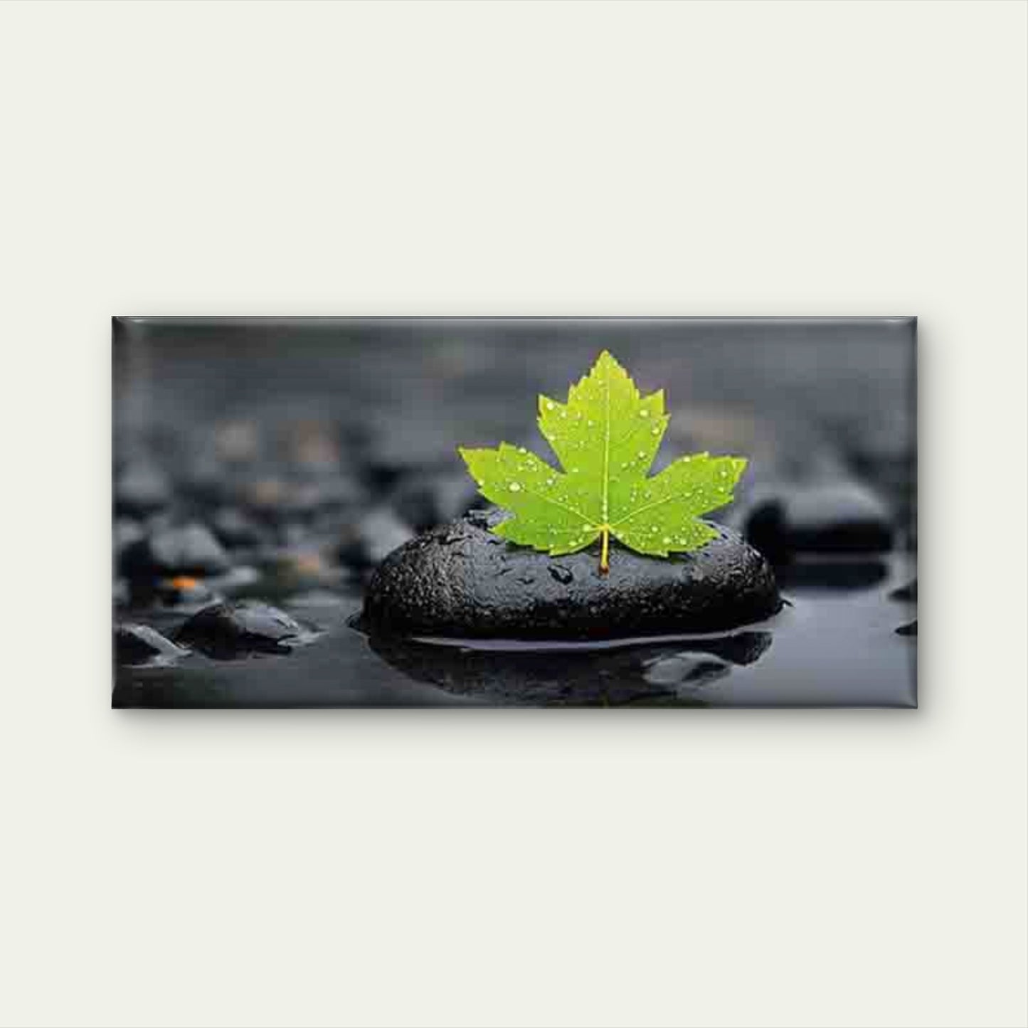 Fresh Green Leaf and Water Wall Art Canvas Office Home Room Framed 120x60cm - Bella Home Decor