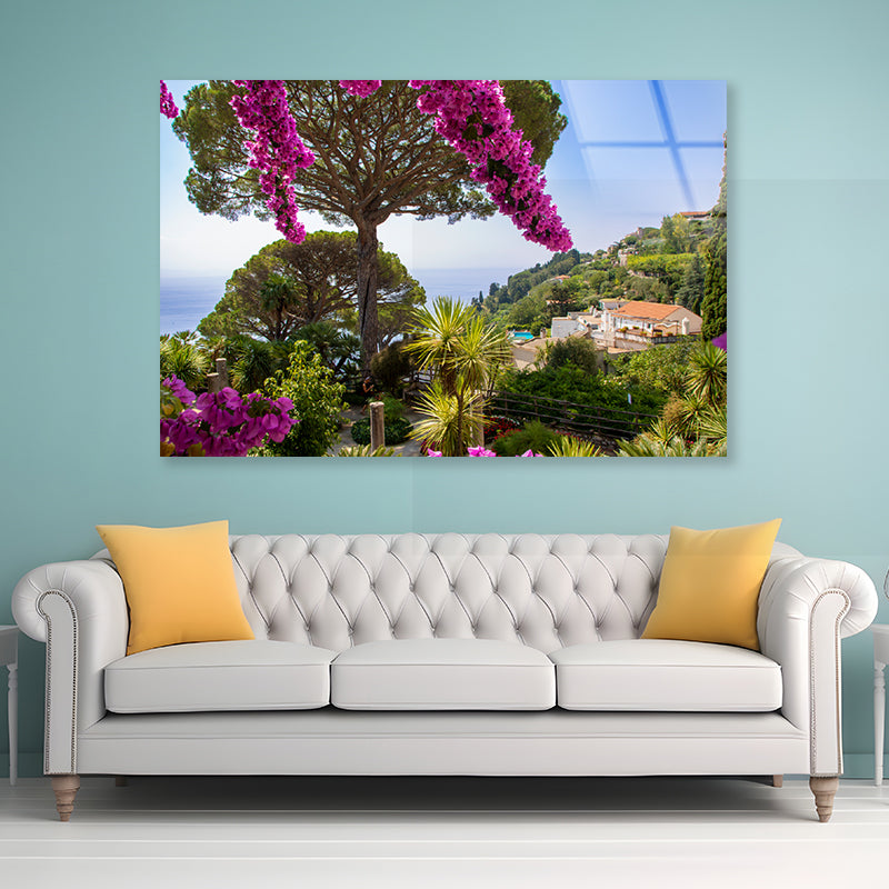 Umbrella Pine Tree and Flowers Acrylic Glass Print Tempered Glass Wall Art 100% Made in Australia Ready to Hang - Bella Home Decor
