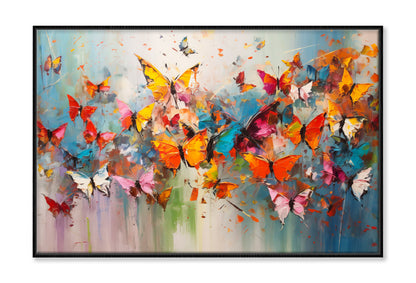 Pink Red Yellow Butterflies Abstract Oil Painting Wall Art Limited Edition High Quality Print Canvas Box Framed Black