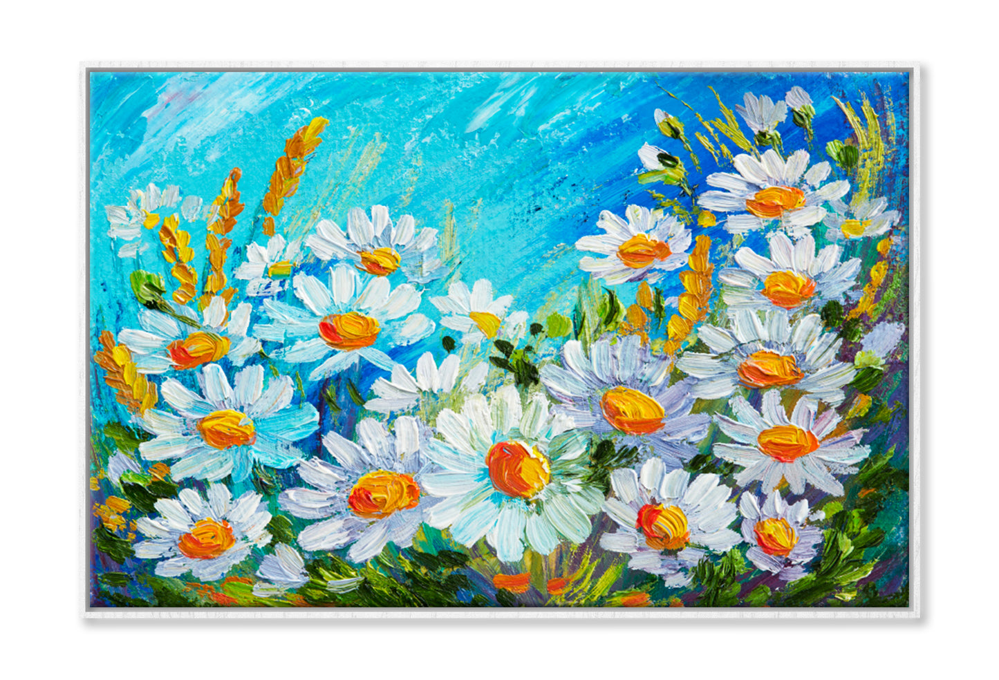 Abstract Bouquet Of Chamomile Oil Painting Wall Art Limited Edition High Quality Print Canvas Box Framed White