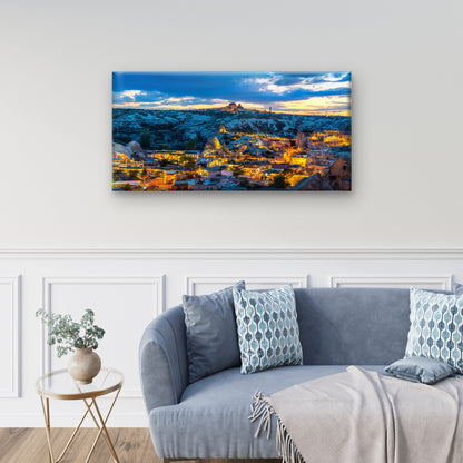 Goreme Town Twilight Cappadocia Türkiye Wall Art Canvas Office Home Room Framed 120x60cm