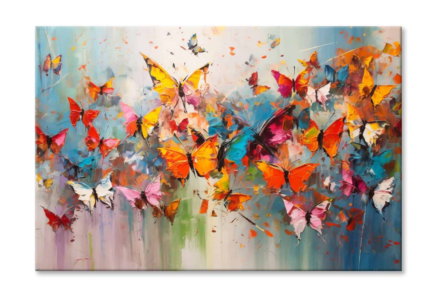 Pink Red Yellow Butterflies Abstract Oil Painting Wall Art Limited Edition High Quality Print Stretched Canvas None