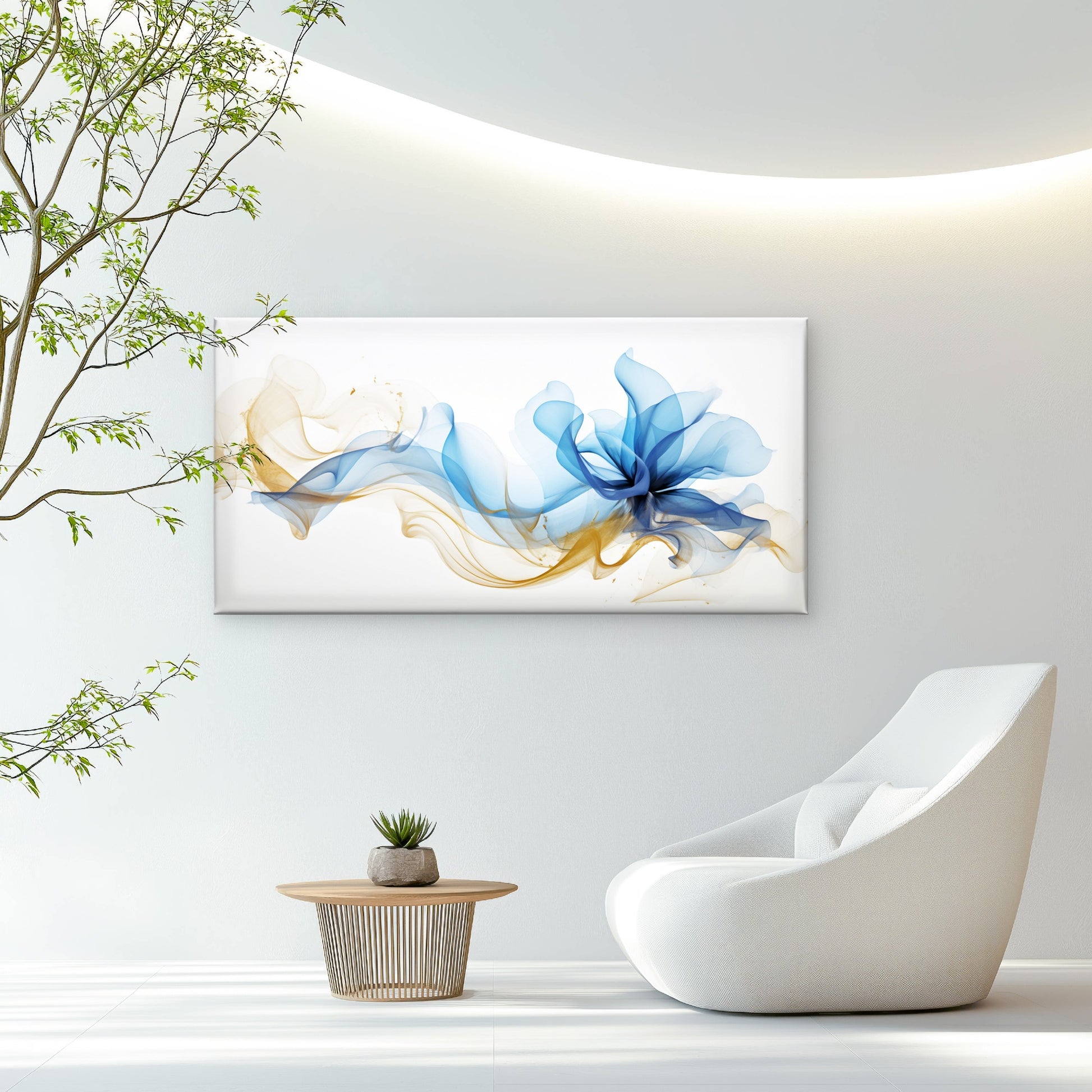 Blue Gold Fluid Silk Wave Wall Art Canvas Office Home Room Framed 120x60cm - Bella Home Decor