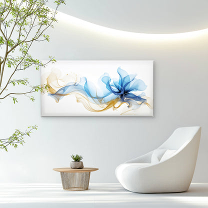 Blue Gold Fluid Silk Wave Wall Art Canvas Office Home Room Framed 120x60cm - Bella Home Decor
