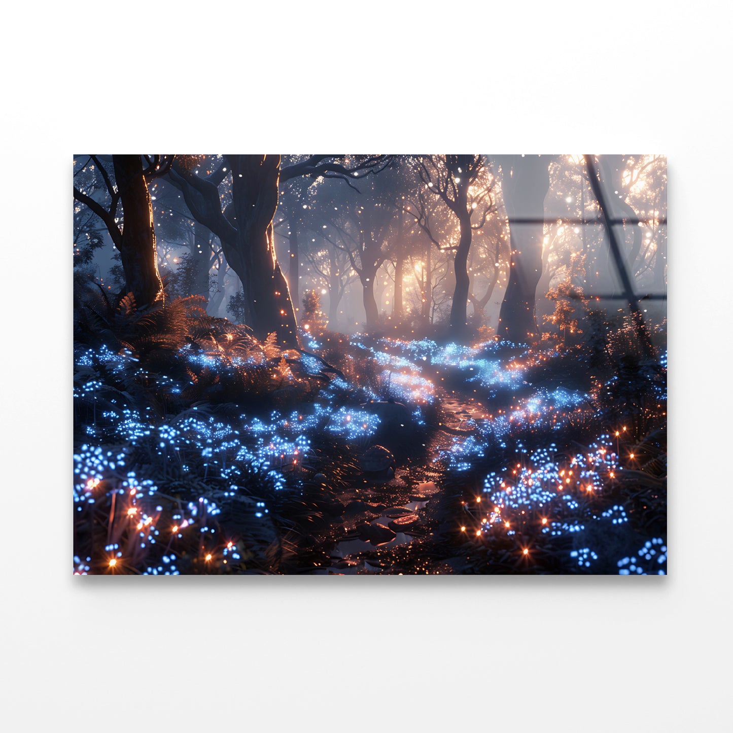 Forest with Red Leaves and Trees by Lights Acrylic Glass Print Tempered Glass Wall Art 100% Made in Australia Ready to Hang - Bella Home Decor