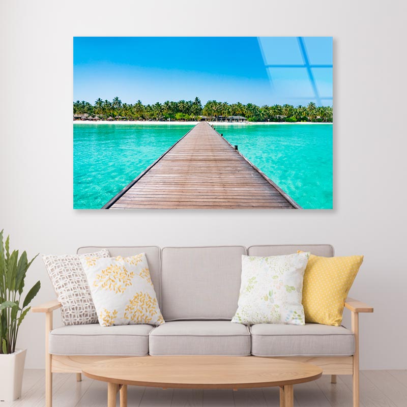 Overwater Bridge in The Indian Ocean Acrylic Glass Print Tempered Glass Wall Art 100% Made in Australia Ready to Hang