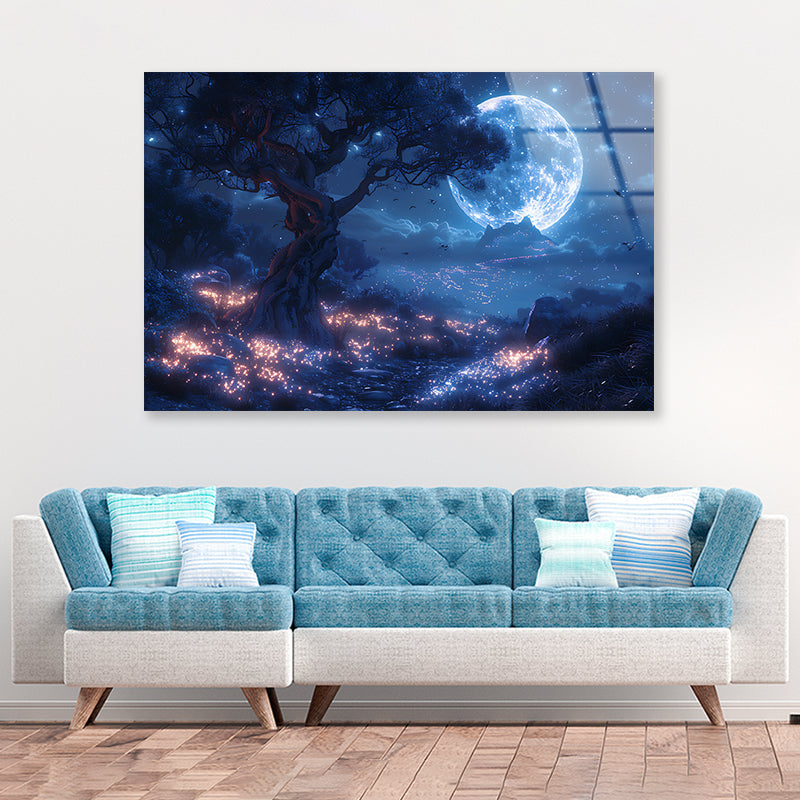 A Tree with Lights in the Background Acrylic Glass Print Tempered Glass Wall Art 100% Made in Australia Ready to Hang - Bella Home Decor