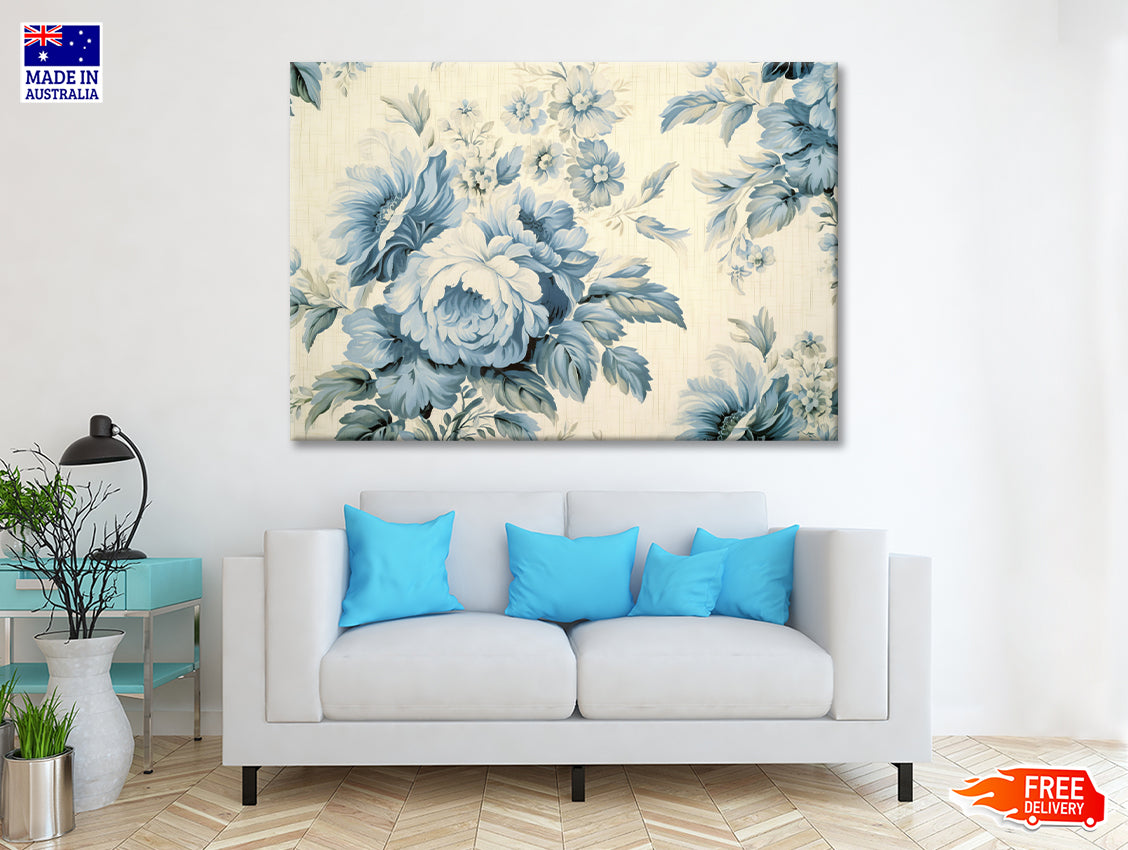 Blue Floral Vintage Wallpaper Print 100% Australian Made - Bella Home Decor