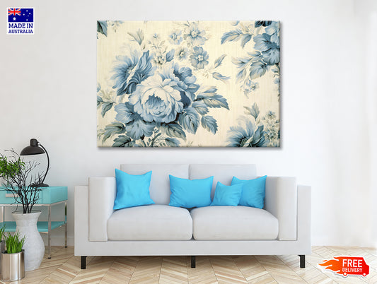 Blue Floral Vintage Wallpaper Print 100% Australian Made - Bella Home Decor