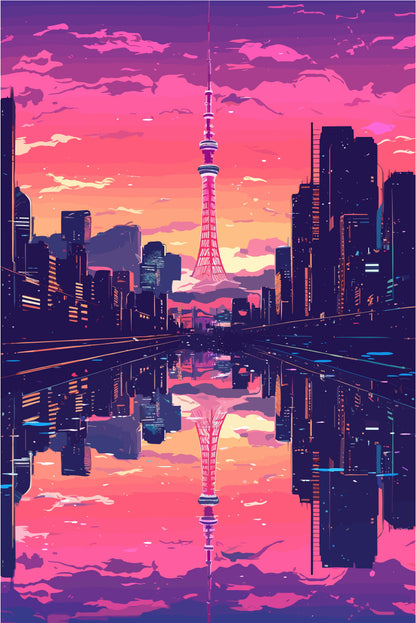 Purple City Skyline Reflection 60x90cm Metal Print Ready to Hang