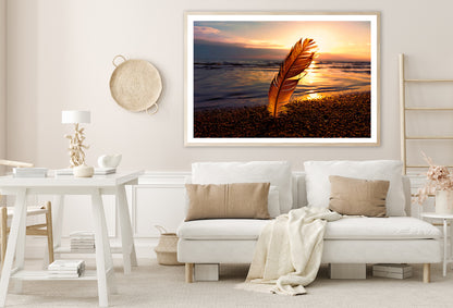 Feather With Sunset in Seashore Home Decor Premium Quality Poster Print Choose Your Sizes - Bella Home Decor