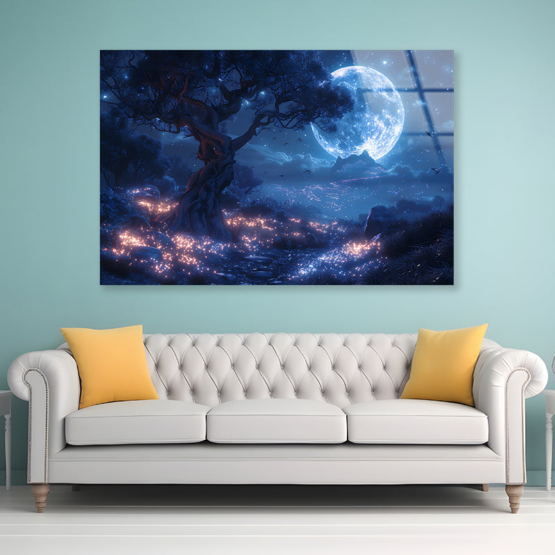 A Tree with Lights in the Background Acrylic Glass Print Tempered Glass Wall Art 100% Made in Australia Ready to Hang - Bella Home Decor