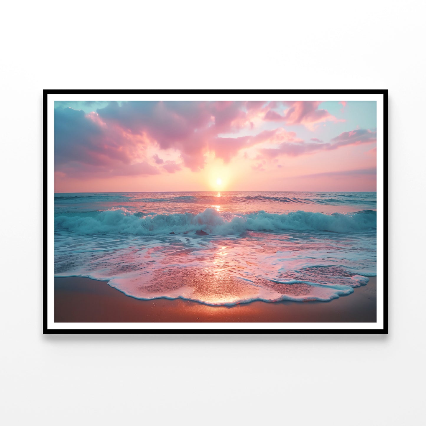 Beautiful Sunset over a Pink Sandy Beach View Home Decor Premium Quality Poster Print Choose Your Sizes