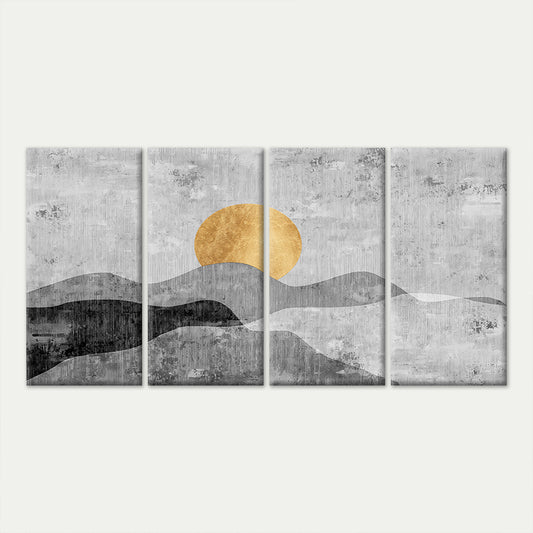 4pcs Abstract Grey Gold Sun Mountain View Wall Art Canvas Framed 45x80cm - High Quality Print 100% Australian Made Wall Canvas Ready to Hang