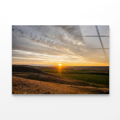 Sunset at Grasslands with Colorful Sky Acrylic Glass Print Tempered Glass Wall Art 100% Made in Australia Ready to Hang