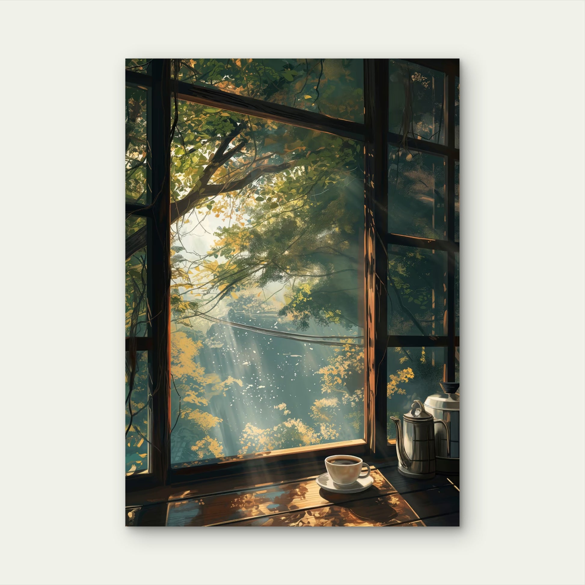Sunlight Window Coffee Pot 60x90cm Metal Print Ready to Hang - Bella Home Decor