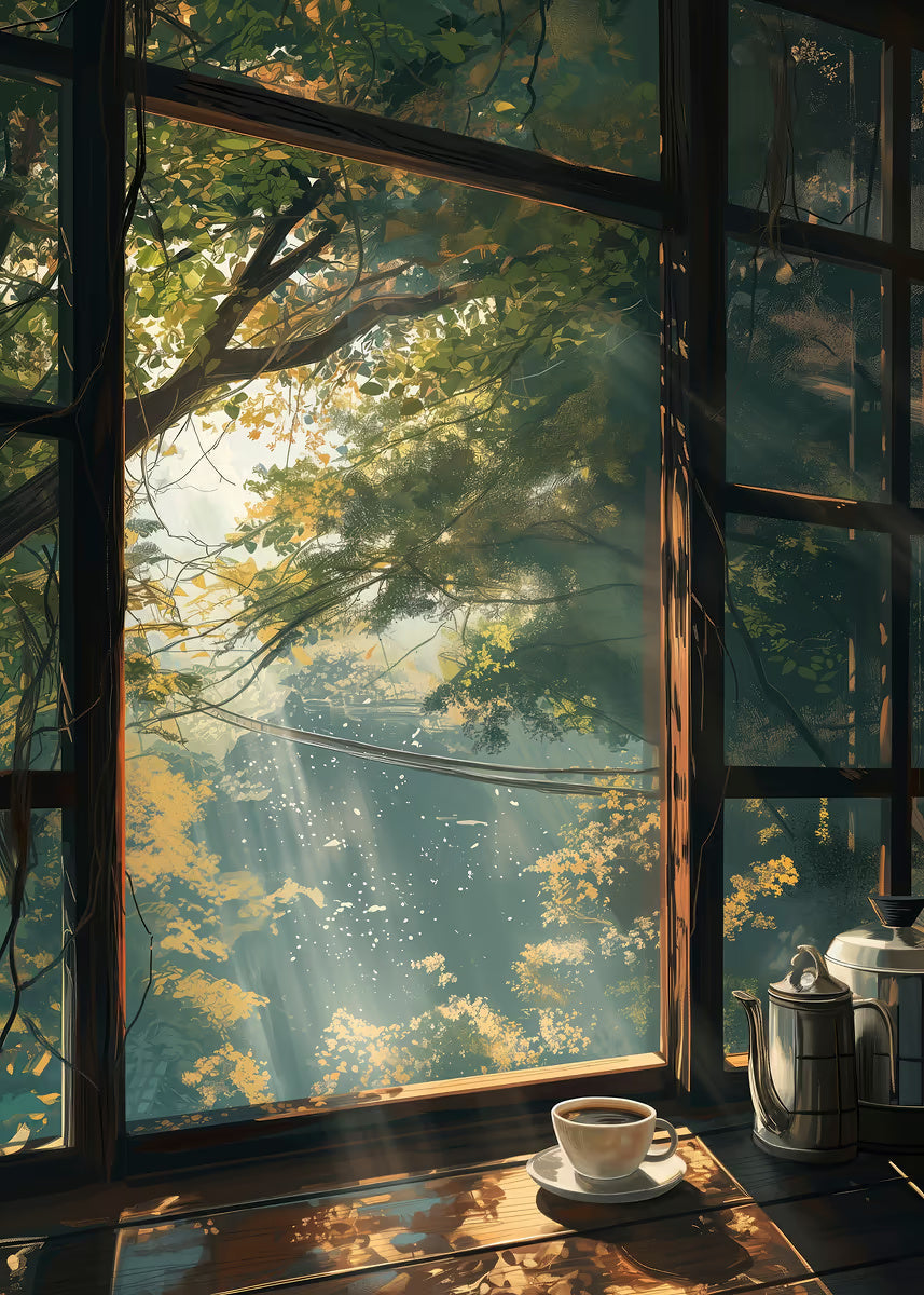 Sunlight Window Coffee Pot 60x90cm Metal Print Ready to Hang - Bella Home Decor