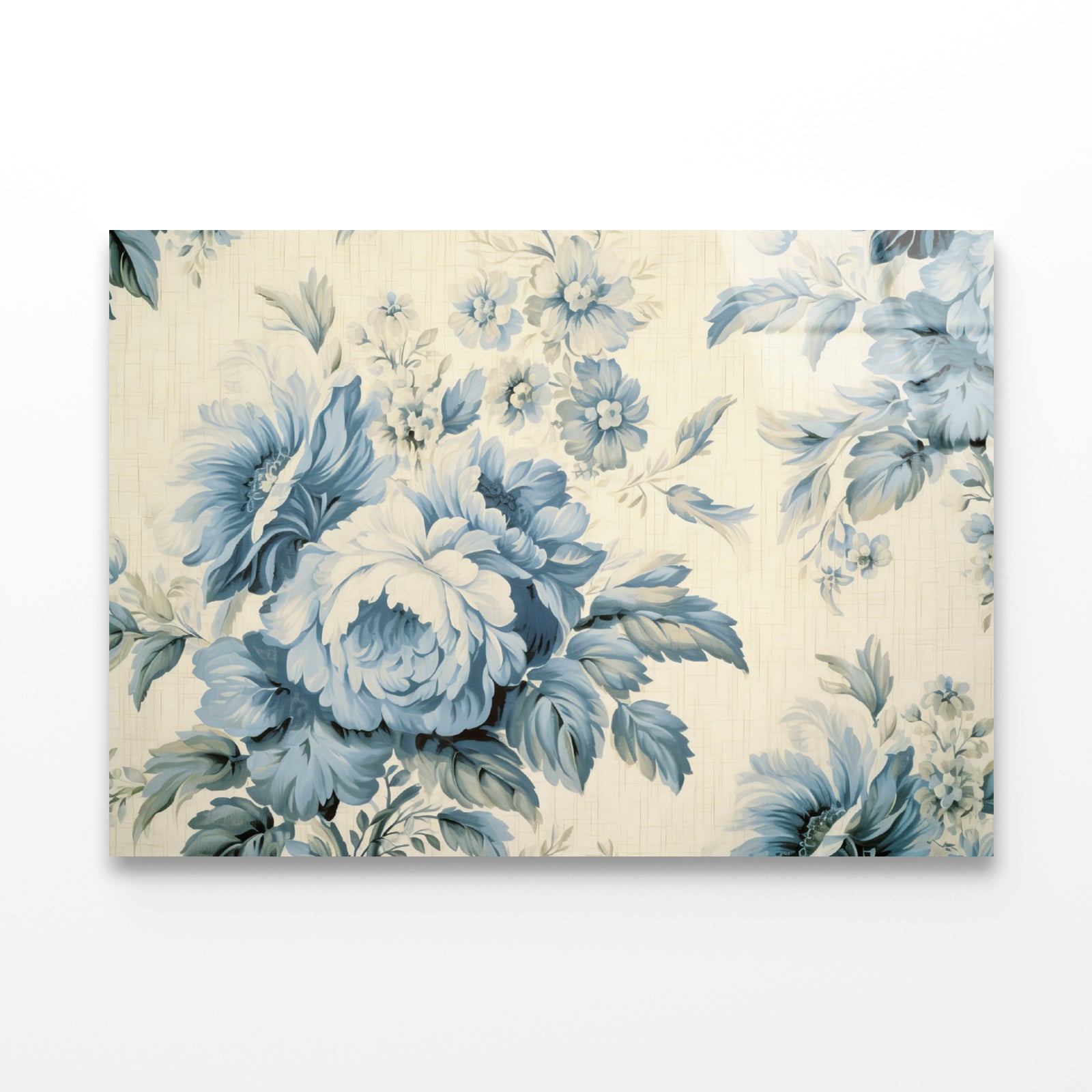 Blue Floral Vintage Wallpaper Acrylic Glass Print Tempered Glass Wall Art 100% Made in Australia Ready to Hang - Bella Home Decor