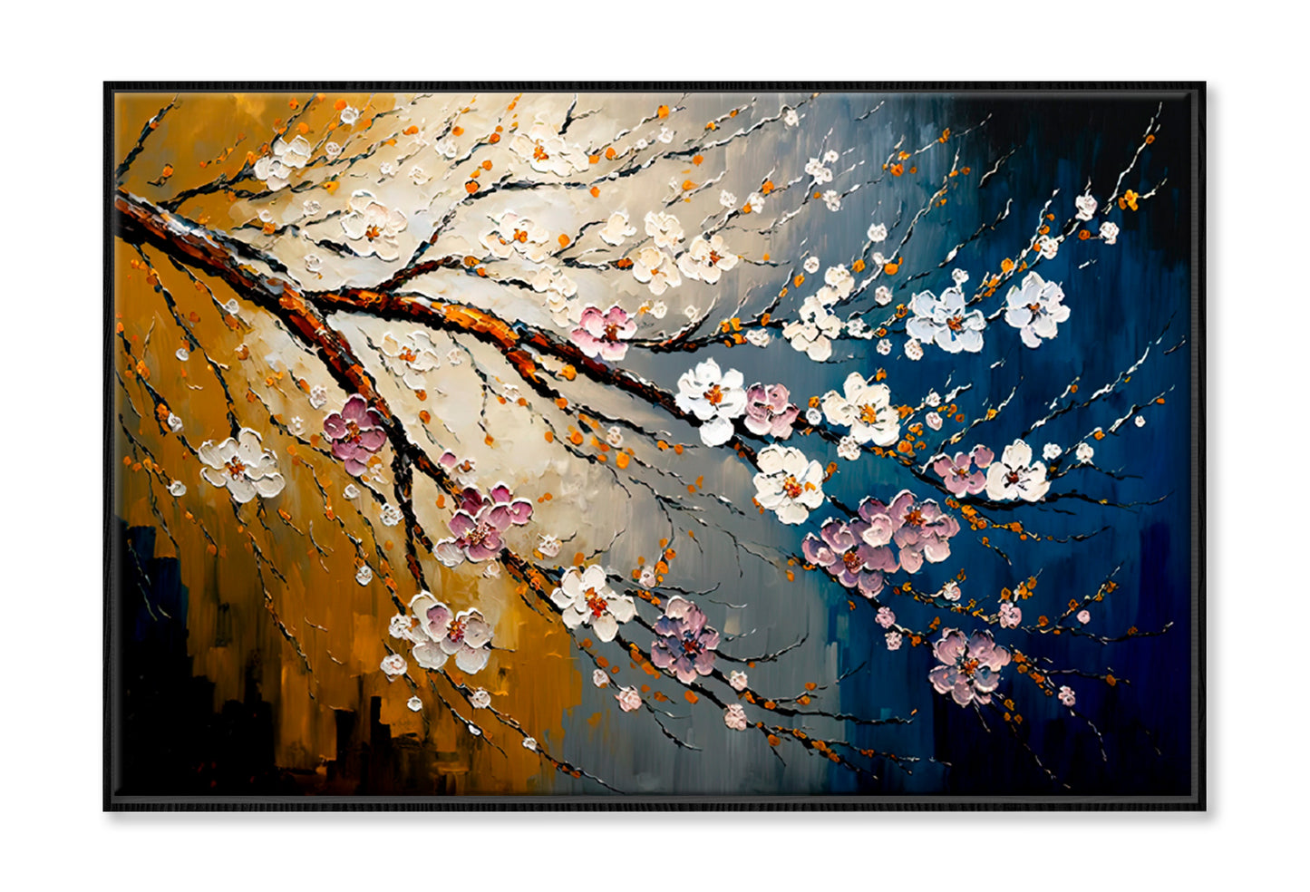 Cherry Blossom Oil Painting Limited Edition High Quality Print Canvas Box Framed Black