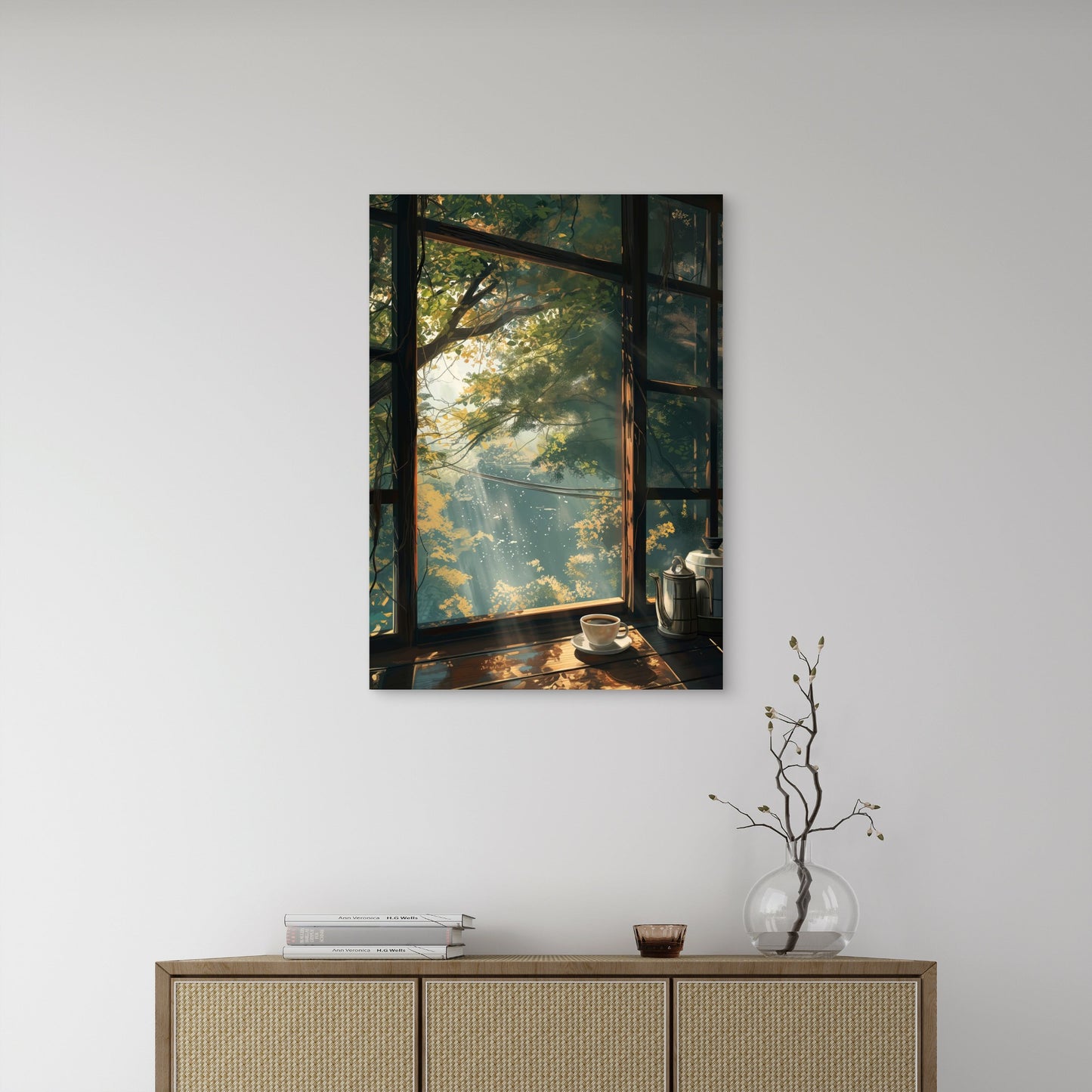 Sunlight Window Coffee Pot 60x90cm Metal Print Ready to Hang - Bella Home Decor