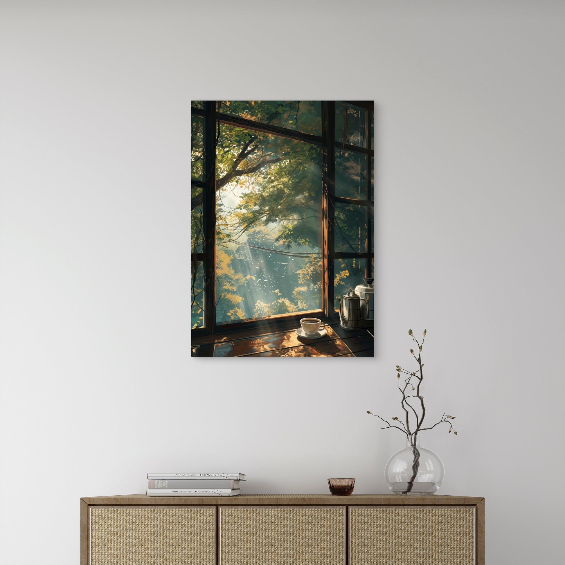 Sunlight Window Coffee Pot 60x90cm Metal Print Ready to Hang - Bella Home Decor