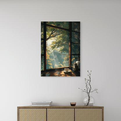 Sunlight Window Coffee Pot 60x90cm Metal Print Ready to Hang - Bella Home Decor