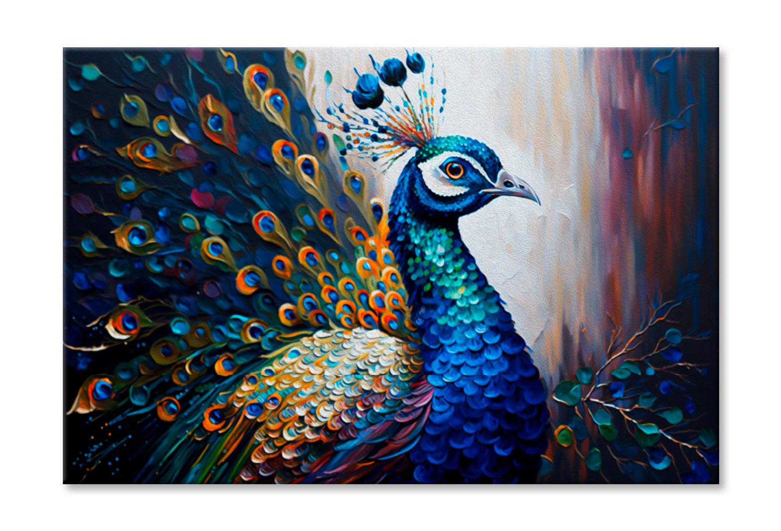 Beautiful Multicolored Peacock Oil Painting Wall Art Limited Edition High Quality Print Stretched Canvas None