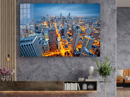 City Night Skyline UV Direct Aluminum Print Australian Made Quality