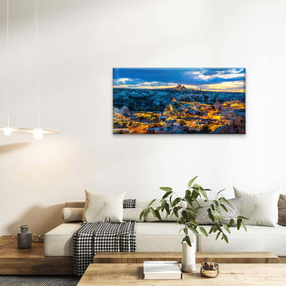 Goreme Town Twilight Cappadocia Türkiye Wall Art Canvas Office Home Room Framed 120x60cm