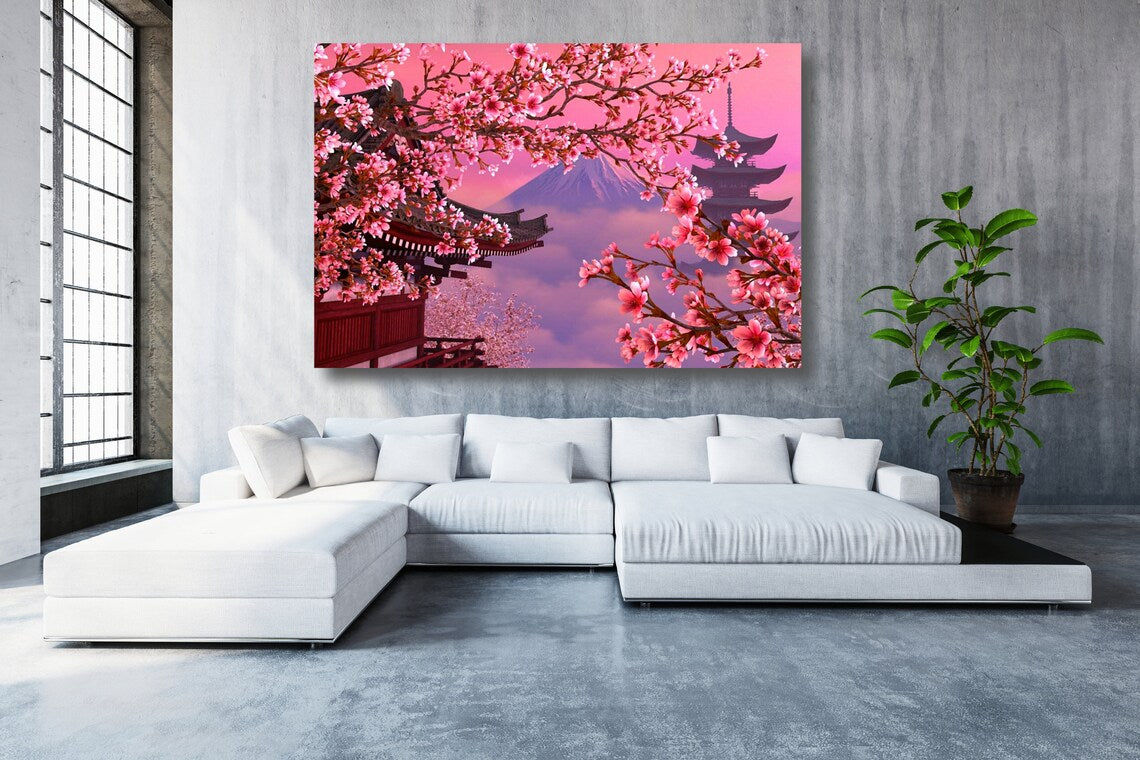 Cherry Blossom Mount Fuji Acrylic Glass Print Tempered Glass Wall Art 100% Made in Australia Ready to Hang